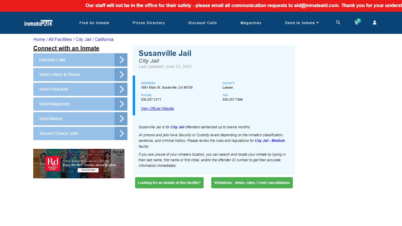 Susanville Jail | Inmate Locator